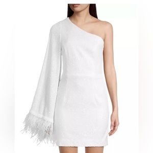 Rebecca Vallance Asymmetrical White Sequin Mini Dress